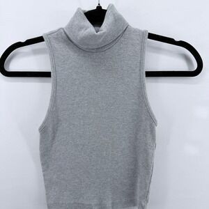ZARA Grey Ribbed Sleeveless Turtleneck Crop Top Women Size S